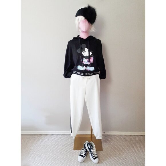 EUC Zara white casual pants with black pipe detailing and drawstring waist, S - Picture 2 of 10